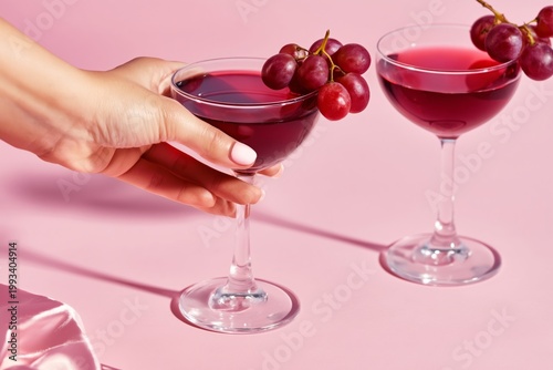 Enjoying Cold Cherry Drinks on a Pink Background in a Bright Setting With Ice...