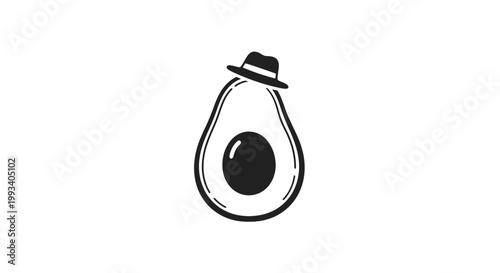 Avocado with Pit Wearing Hat Illustration.