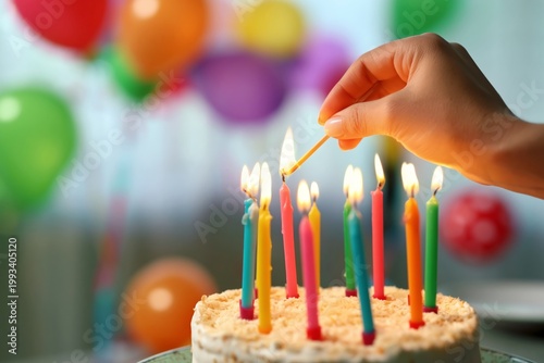 Kids Celebrate Birthday With Cake and Candles During Party in Bright Room Fil...