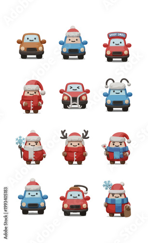 Cartoon cars in festive attire against black background