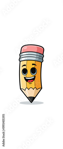 Cartoon pencil character illustration on a dark background
