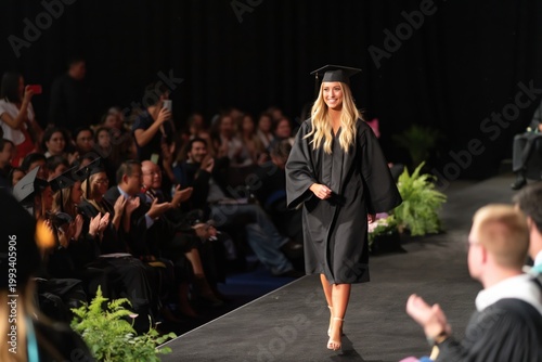 Graduation Ceremony With Students Walking on Stage and Audience Applauding