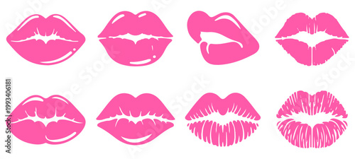 Vector illustration set of women's pink lips, lips, lipstick, beauty, lip, pink, set, symbol, design, woman, smile