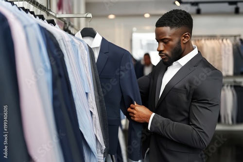 Man Tries on Suit in a Clothing Store During a Shopping Trip on a Weekend