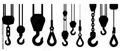 Crane Hook Silhouette Vector Set Industrial Equipment Tools