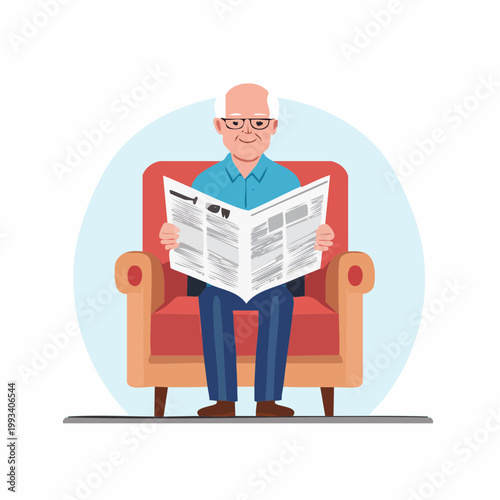 Elderly Man Reading Newspaper in Armchair