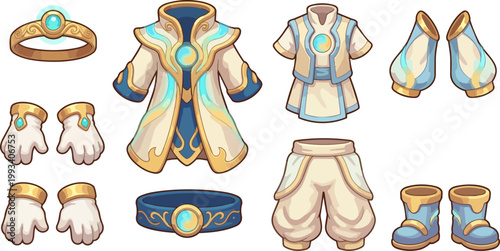 Fantasy costume clothing and accessories set.