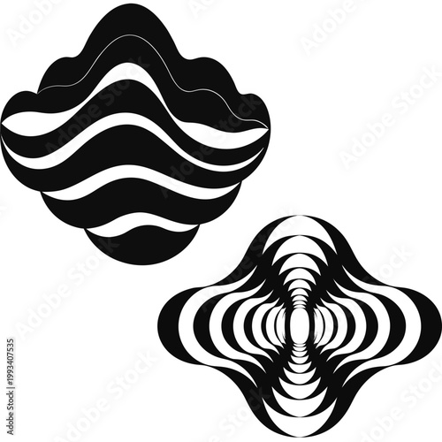 Abstract organic shapes with swirling black and white wave patterns vector illustration graphic design