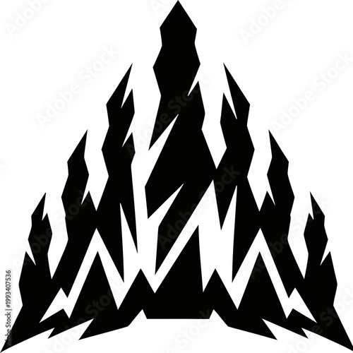 Abstract black vector graphic shape featuring sharp jagged spikes and a central triangular pointed element