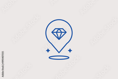 Map pin with a diamond symbol indicating a jewelry store location. Local Vector Illustration for city shopping guides and retail location trackers.