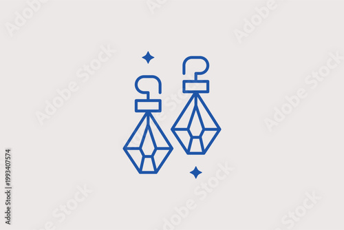 Pair of hanging earrings with teardrop-shaped gemstones for a formal look. Glamorous Vector Illustration for bridal accessory shops and evening wear jewelry sets.