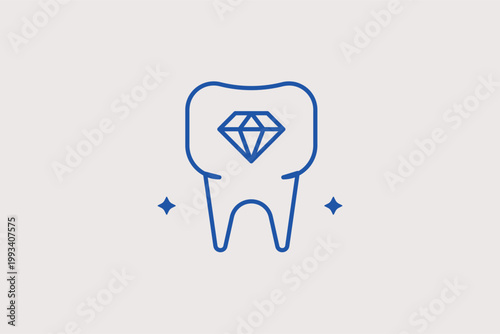 Human tooth with an embedded diamond representing dental aesthetics. Modern Vector Illustration for cosmetic dentistry services and tooth jewelry trends.