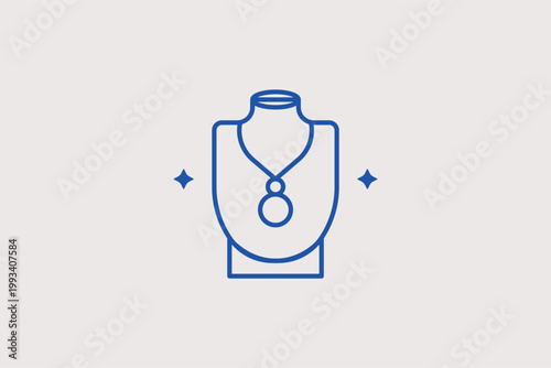Jewelry bust display used to showcase a pearl or gemstone necklace. Professional Vector Illustration for storefront window displays and jewelry showroom layouts.