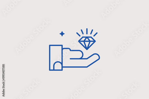 Hand holding a sparkling diamond representing value and possession. Direct Vector Illustration for investment advice blogs and personal wealth management.