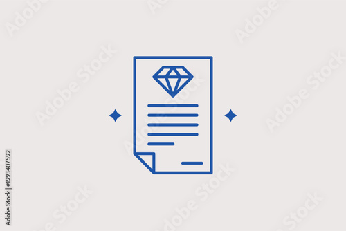 Official certificate document with a diamond seal signifying authenticity. Trusted Vector Illustration for gemstone warranty papers and diamond grading reports.