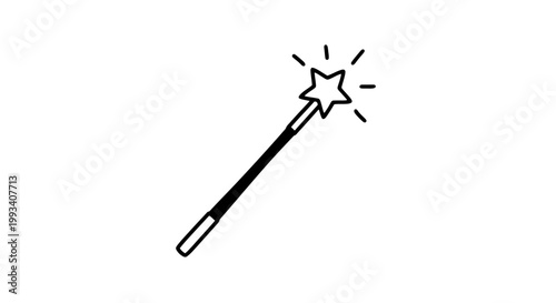 Simple Black and White Magic Wand Illustration.