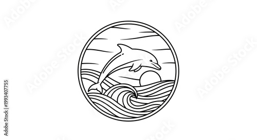 Dolphin jumping out of ocean waves.