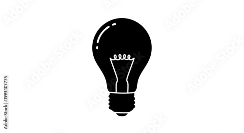Black Silhouette of Light Bulb Icon.