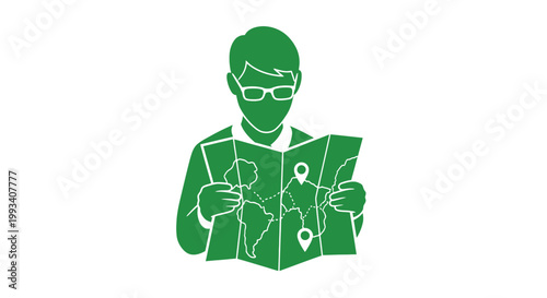 Man Reading Map Planning Travel Destination.