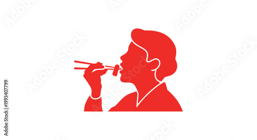 Man Eating with Chopsticks Silhouette.