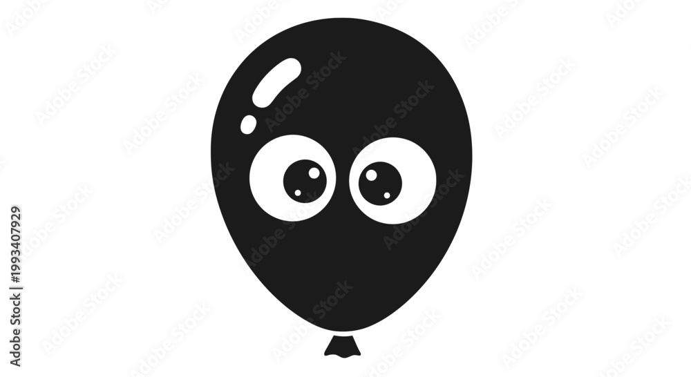 Obraz premium Black Balloon with Cartoon Eyes Illustration.