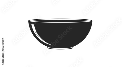 Black Bowl Illustration on White Background.