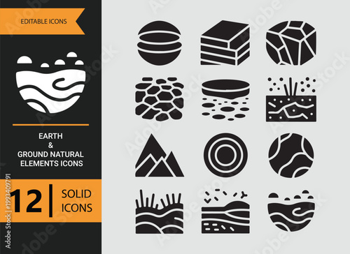 Earth soil terrain natural elements solid icons ground texture symbols