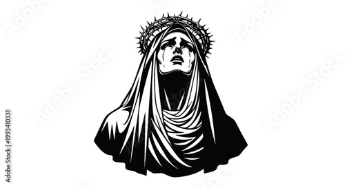 Sorrowful Virgin Mary with Crown of Thorns Gothic Tattoo Art