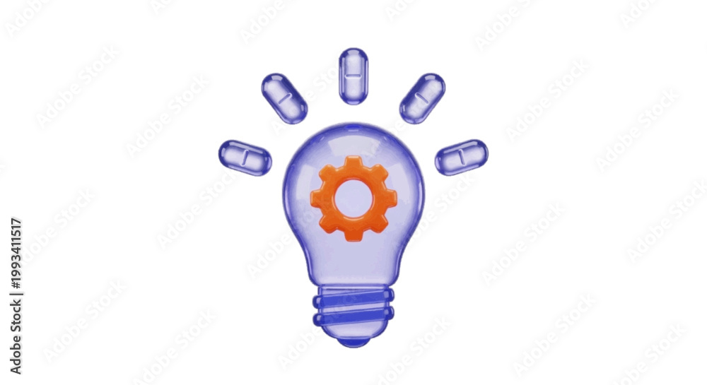 Fototapeta premium Vector illustration&nbsp;of light bulb with gear inside and rays of light on a transparent background