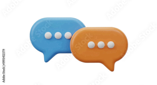 Vector illustration of 3d render of blue and orange speech bubbles on a transparent background