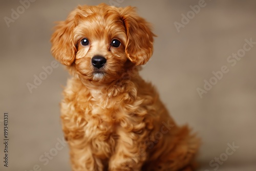 Small Brown Dog Sitting on Gray Background During Indoor Photo Session