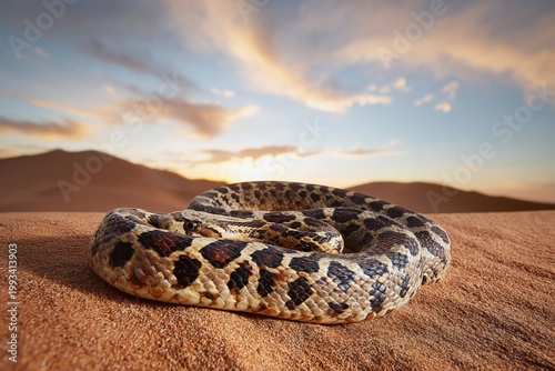 Snake Resting on Sand Dune During Sunset in Desert Environment