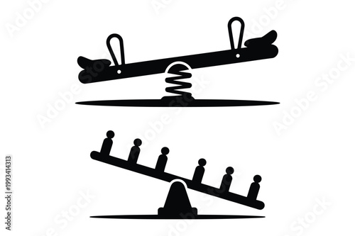 Seesaw and teeter-totter icons with playground equipment childhood activity