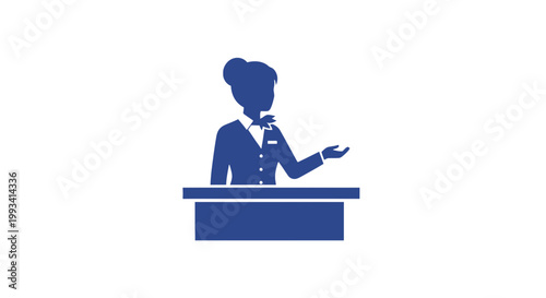 Female Flight Attendant Standing at Counter.