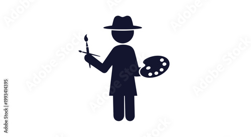 Silhouette of Painter with Palette and Brush.
