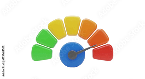 Vector illustration of 3d render of a colorful speedometer gauge showing a high risk level on a transparent background