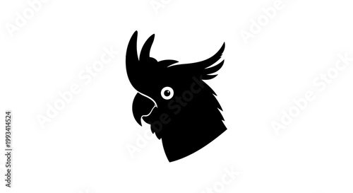 Black Silhouette of a Cockatoo Bird Head.