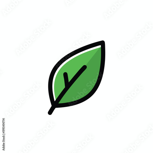 Simple Green Leaf Icon with Black Outline.