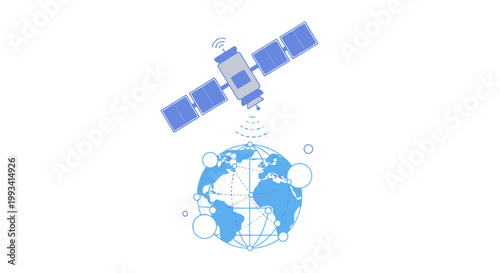 Satellite Orbiting Earth with Global Network Illustration
