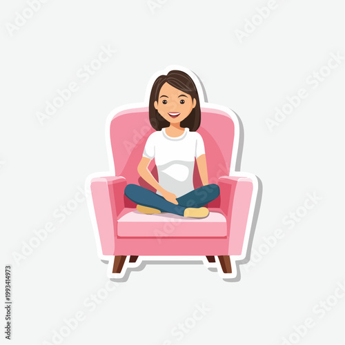 Young Woman Relaxing in a Pink Armchair