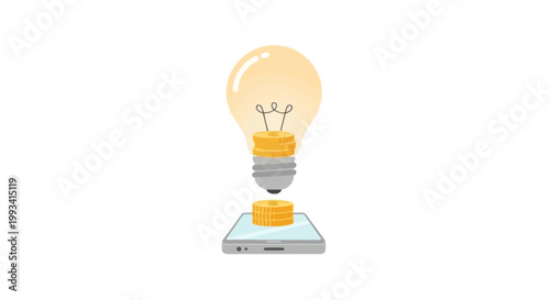 Creative Illustration of a Light Bulb and Coins on Smartphone for Innovation and Money Concept
