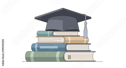 Graduation Cap and Stacked Books, Educational Achievement Symbol