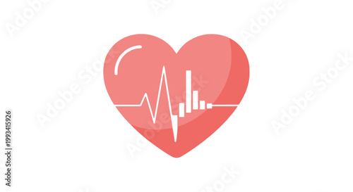 Heart with health monitor and heartbeat line for medical care