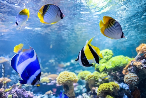 Colorful Fish Swim Among Corals in a Vibrant Underwater Scene at a Marine Aqu...