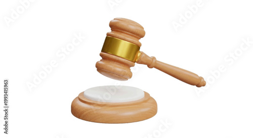 Vector illustration of wooden judge gavel with gold band on a transparent background