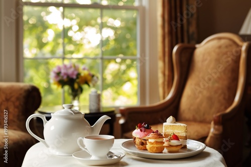 Enjoying Afternoon Tea With Sweets in a Cozy Living Room Setting