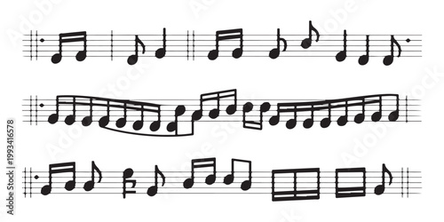 Musical notation symbols on transparent background for composing and performing melodies artistic.