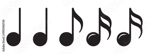 Variety of musical notes and rests isolated on transparent background for creative projects.