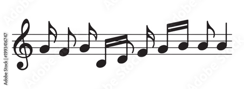 Fotografie Musical staff with notes and rests on transparent background for artistic composition and melody