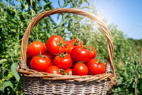 Fresh Tomatoes Collected in a Basket From the Garden During Sunny Weather